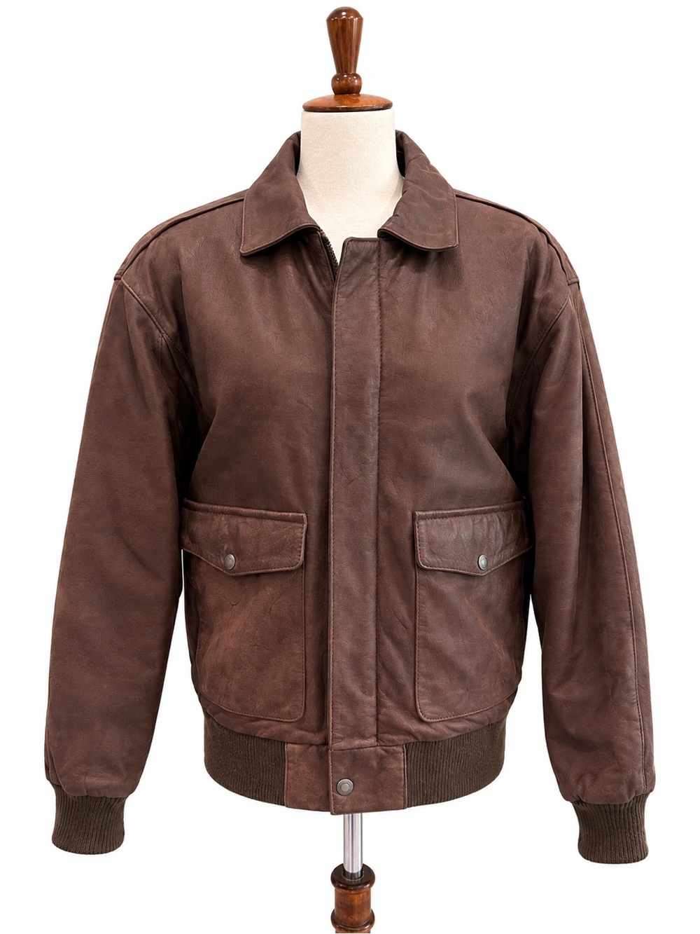 Preston & York Vintage Men's Brown Leather Bomber Jacket - Classic Casual Small